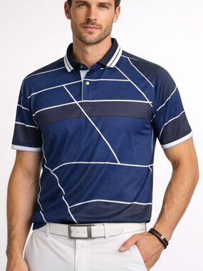 GREYSON Performance Golf Polo Shirt Stretch Snap Button Striped Geometric Men XL